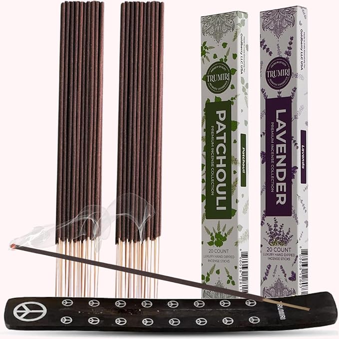 Trumiri Incense Sticks - Combo Pack of 40 Insence-Sticks - 20 Lavender + 20 Patchouli - Insenses - Insents - Incents - Inscense - Incence - Incienso - All Natural Incense Sticks TRUMIRI