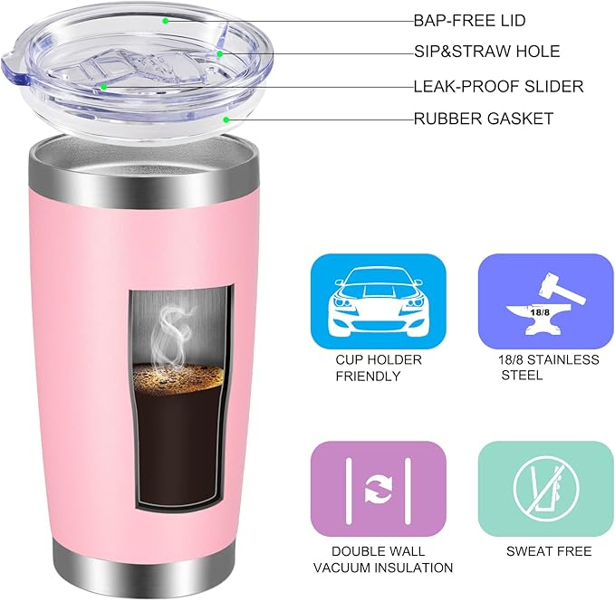VEGOND 20oz Tumbler with Lid and Straw Stainless Steel Tumbler Cup Bulk Vacuum Insulated Double Wall Travel Coffee Mug Powder Coated Coffee Cup(Pink 12 Pack - Bloomnest