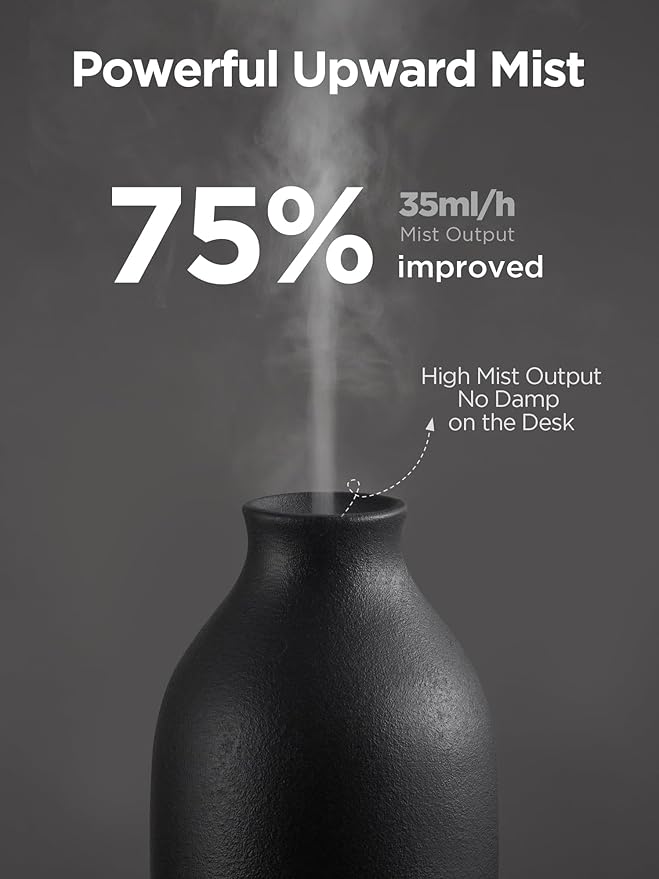 InnoGear Essential Oil Diffuser, 150ml Ceramic Stone Diffuser Handcrafted Aromatherapy Diffusers Ultrasonic Cool Mist Humidifier Vaporizor with 2 Mist Modes Waterless Auto Off for Room Office, Black - Bloomnest
