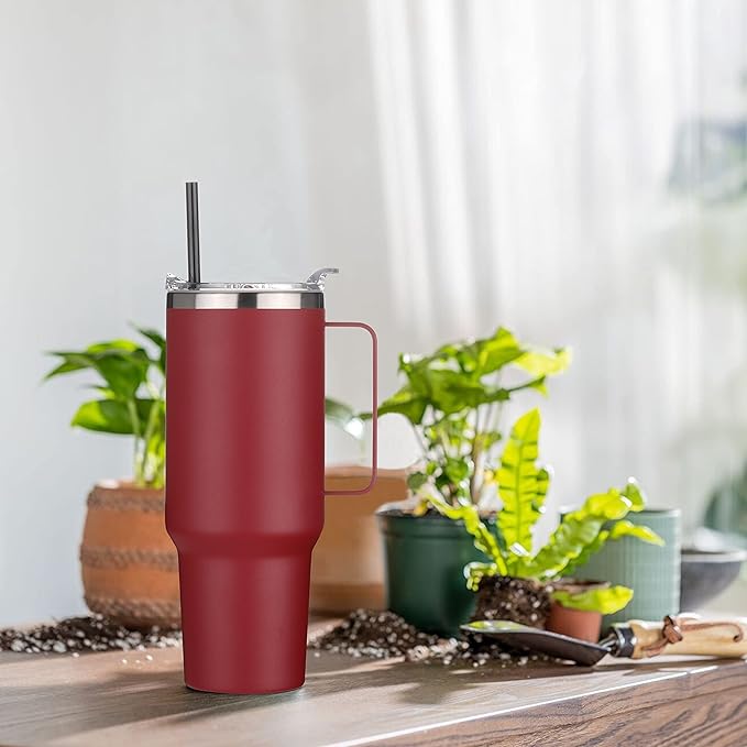 HASLE OUTFITTERS 40 oz Stainless Steel Tumbler with Handle, Vacuum Insulated Tumblers Bulk, Reusable Double Wall Travel Coffee Mug, Durable Powder Coated Water Bottles(Wine Red, 1) - Bloomnest