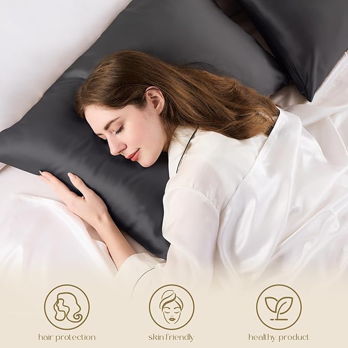 ZIMASILK 100% Pure Mulberry Silk Pillowcase for Hair and Skin Health,Soft and Smooth,Both Sides Premium Grade 6A Silk,600 Thread Count,with Hidden Zipper,1pc (Queen 20''x30'',Dark Gray) - Bloomnest