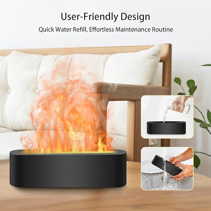 Essential Oil Diffuser, 180ml Flame Air Diffuser Humidifier, Ultrasonic Fireplace Aromatherapy Diffuser with 7-Color LED Light, 3 Timer, Auto-Off for Bedroom Home Room Decor & Gift - Bloomnest