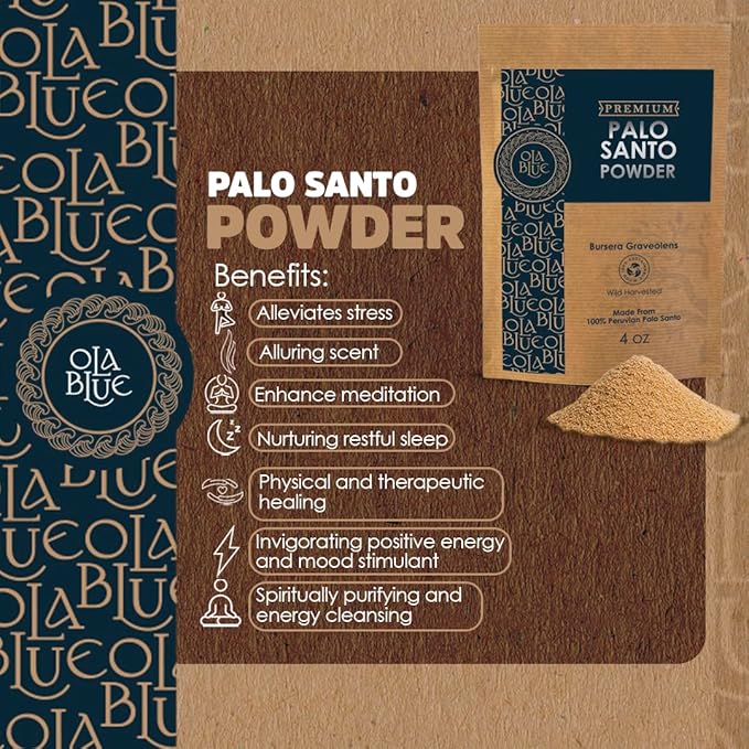 Palo Santo Powder 4oz Natural and Sustainable from Peru Incense Powder for Smudging, Energy Cleansing, Meditation - sustainably Harvested Aromatic Resin Organic Incense OLABLUE
