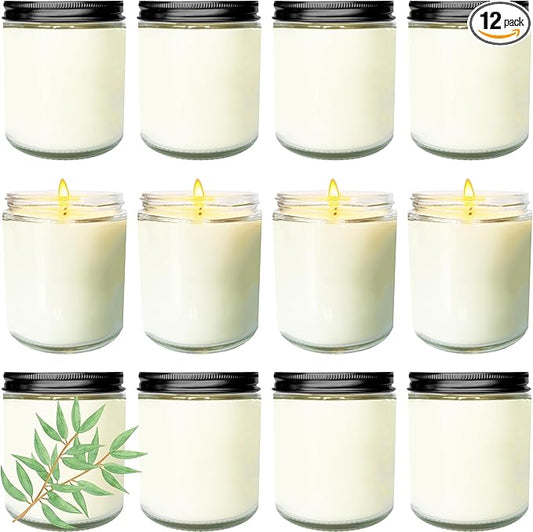 12 Pcs 8 Oz Bulk White Soy Candles,Eucalyptus Scented Candles Set,Bulk Aromatherapy Candle,Great Stress Relieving Scented Candle for Girls as a Gift for Birthdays, Weddings and More! - Bloomnest