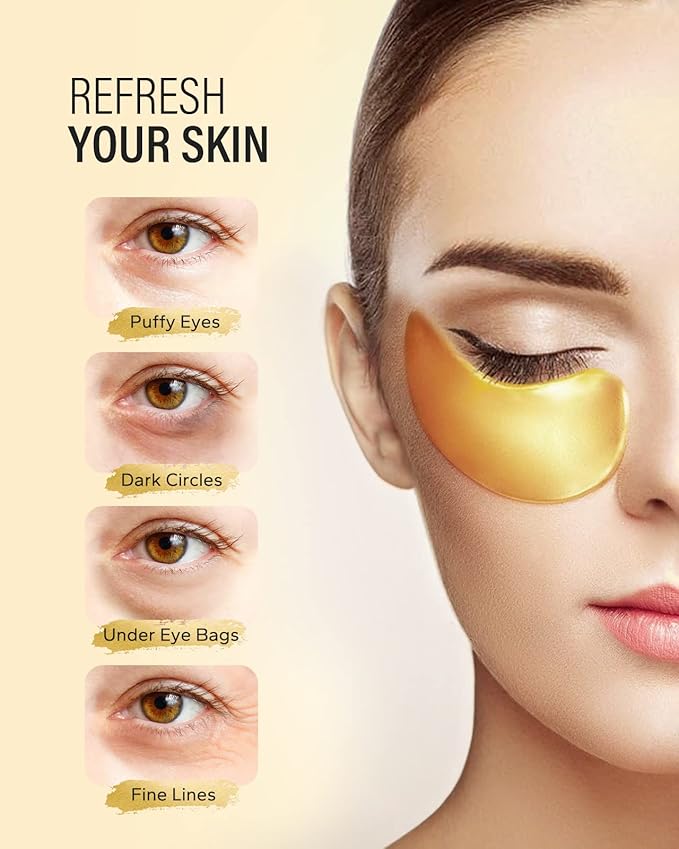 24k Gold Under Eye Patches (50 Pairs), eye mask, Collagen Skin Care Products, Eye Patches for Puffy Eyes, eye masks for dark circles and puffiness - Bloomnest