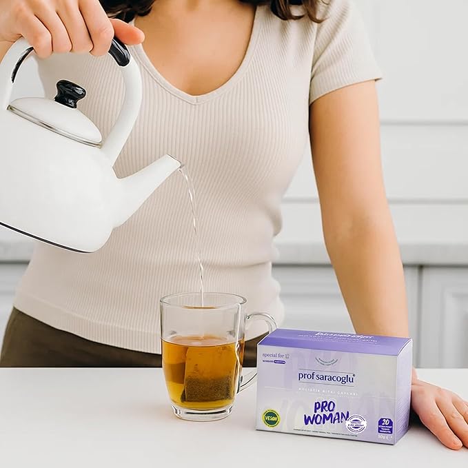Prof Saracoglu 1 Box Pro-Woman Herbal Tea – Caffeine-Free Herbal Blend with Chamomile and Yarrow, Made for Women’s Daily Routine, 20 Organic Tea Bags in Resealable Box - Bloomnest