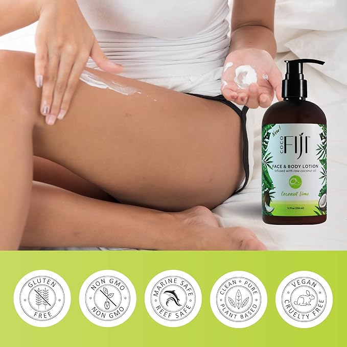 Coco Fiji Face & Body Lotion Infused With Coconut Oil | Lotion for Dry Skin | Moisturizer Face Cream & Massage Lotion for Women & Men |Coconut Lime 12 ozPack of 3 - Bloomnest