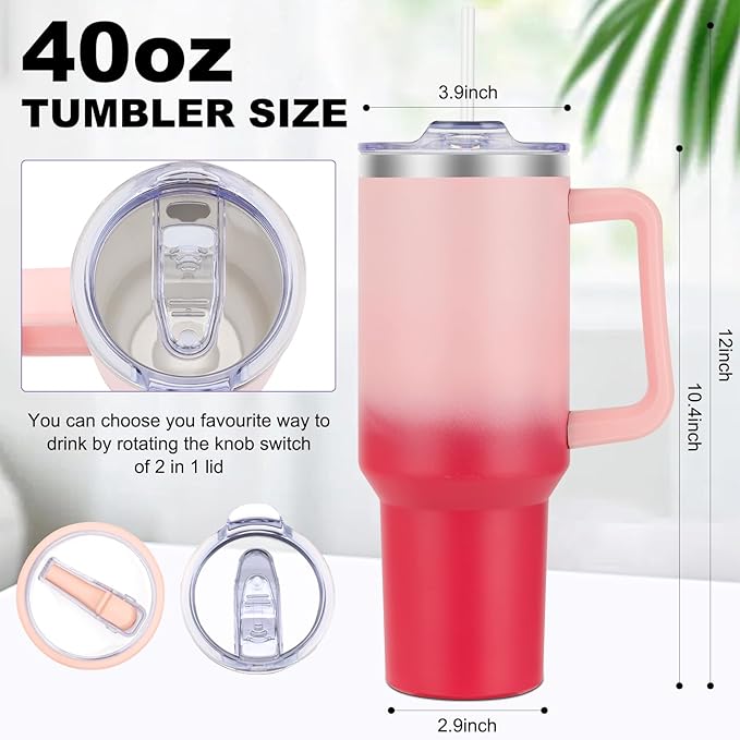 40 oz Tumbler with Handle and Flip Straw Lid, Vacuum Insulated Leak Proof Double Walled Stainless Steel Travel Mug Tumblers, Maintains Cold Ice and Heat for Hours(Pink Gradient) - Bloomnest