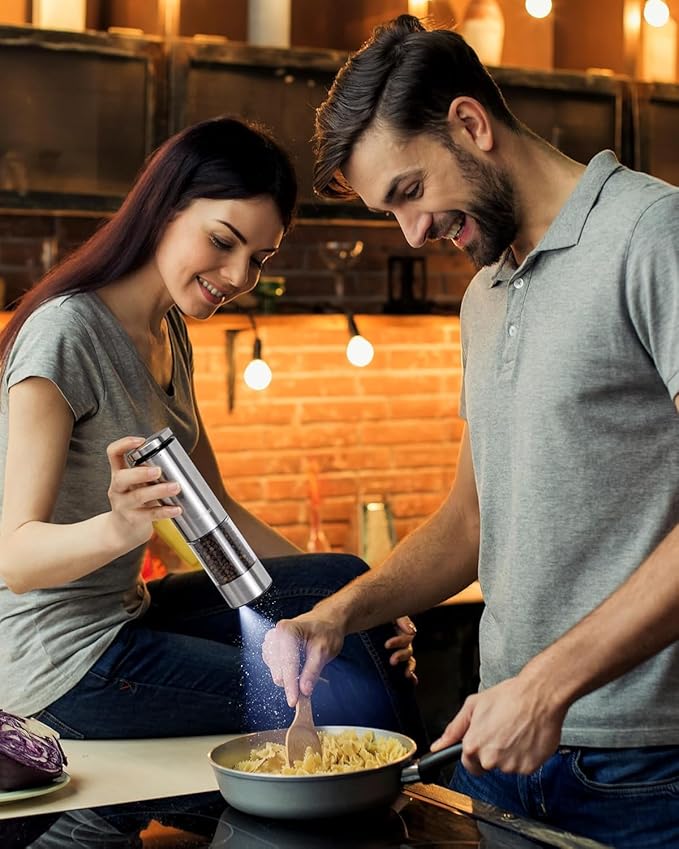 GiveBest Electric Salt and Pepper Grinder Set – Rechargeable Stainless Steel Mills, 100 ml Automatic Shakers Set with 6-Level Adjustable Coarseness and Light, Upgraded Larger Capacity - Bloomnest