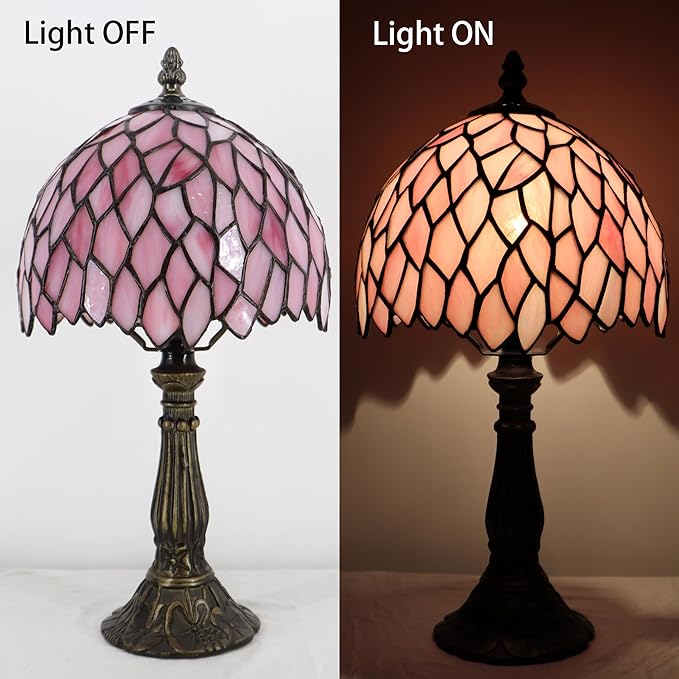 Small Tiffany Lamp Mini Accent Table Lamp Stained Glass Desk Memory Lamp Sympathy 8X14.5 Inch (Pink Wisteria) - Bloomnest