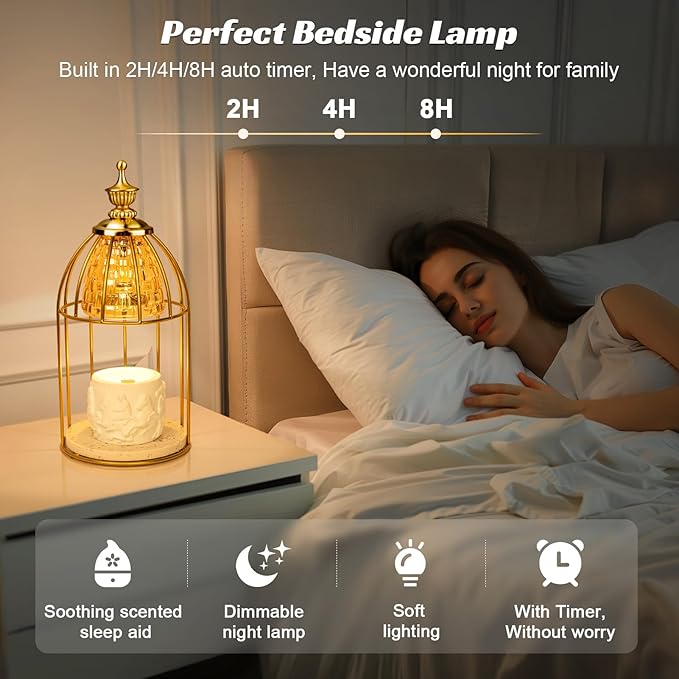 TantaScent Electric Candle Warmer Lamp in Vintage Birdcage Design with Timer – Scented Jar Candle Melter for Home Decor, Housewarming, Birthday, and Christmas (Includes 2 Bulbs) - Bloomnest