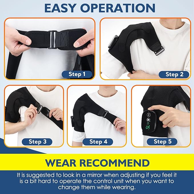 Cordless Shoulder Heating Pad, Heated Shoulder Brace with Vibration, Shoulder Massager for Men Women Pain Relief - Bloomnest
