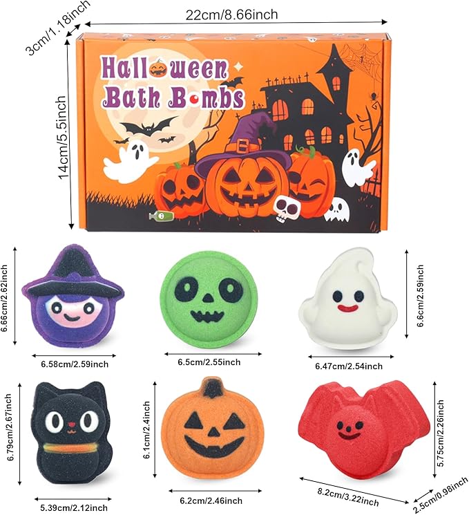Halloween Bath Bombs for Kids & Women, Handmade Spooky Bath Bomb Set of 6 Fun Shapes – Perfect Gifts for Kids, Skin Care Bathbombs for Girls’ Spooky Celebration - Bloomnest