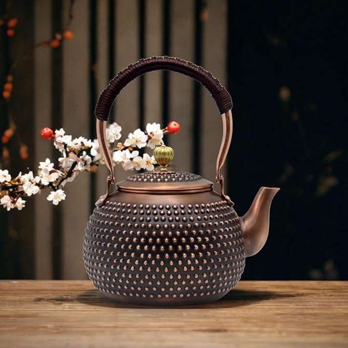 YJX 47.3oz Elegant Japanese Style Copper Tea Kettle For Stovetop Safe, Non-Coating Pure Copper Teapot with Stainless Steel Tea Ball For Loose Tea, Solid Tea Pot For 2-4 Cups (1400ml) - Bloomnest