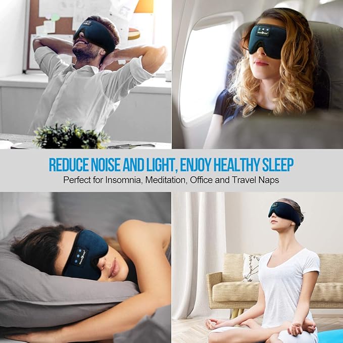 MUSICOZY Sleep Headphones, Bluetooth 5.4 Sleep Mask Headband Headphones Sleeping Eye Mask, Wireless Music Earbuds Earphones with HD Ultra-Thin Stereo Speakers for Side Sleepers Men Women - Bloomnest