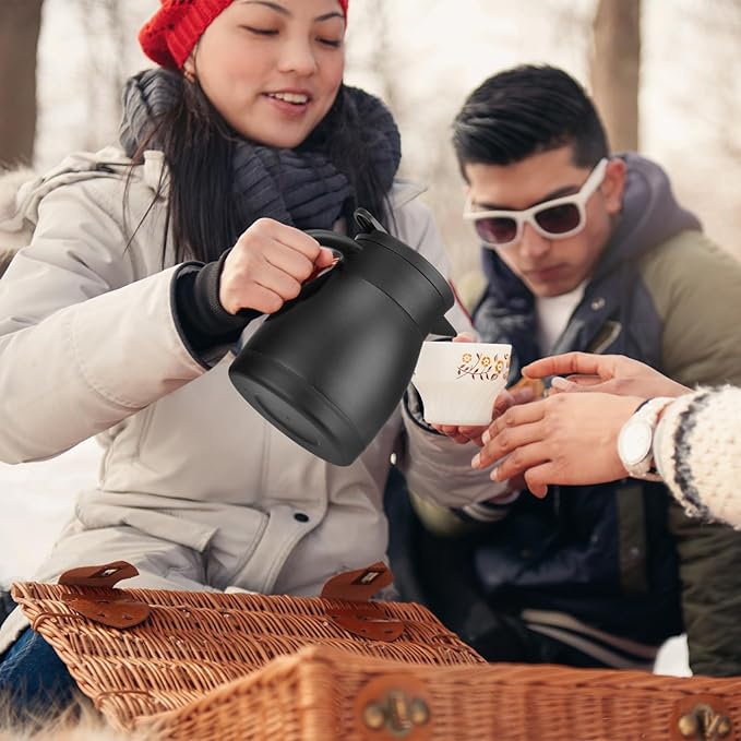 Norme 2 Pcs Thermal Coffee Carafe Insulated Stainless Steel Coffee Carafe for Hot Liquid Vacuum Thermal Pot Creamer Pitcher Dispenser with Brushes Keeping Hot Water Milk (Black,17 oz) - Bloomnest