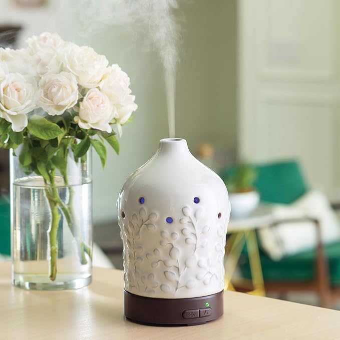 Airome Willow Medium Essential Oil Diffuser|100 mL Humidifying Ultrasonic Aromatherapy Diffuser 8 Colorful LED Lights, Intermittent & Continual Mist, Auto Shut-Off Airom%C3%A9