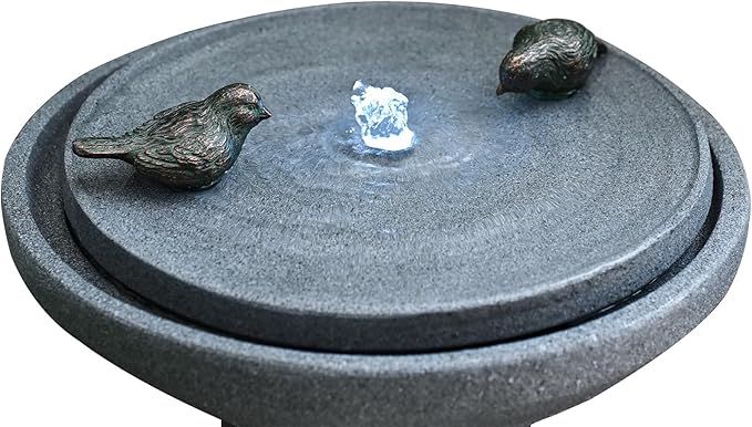 30.7" Outdoor Garden Floor-Standing Water Fountain with LED Light and Pump, Two Birds Embossed Pattern Pedestal Ceramic Watefall for Patio, Backyard, Deck, Porch and Home Art Decor (30.7" Two Birds)