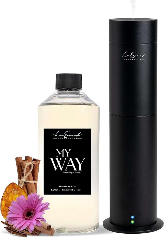 Aroma Scent Diffuser Starter Kit for Up to 1000SQ. FT. Coverage - 500ML Waterless Essential Oil Scent Included - Luxury Aroma Diffuser Ideal for Home, Office & Hotel (Black, My Way) - Bloomnest