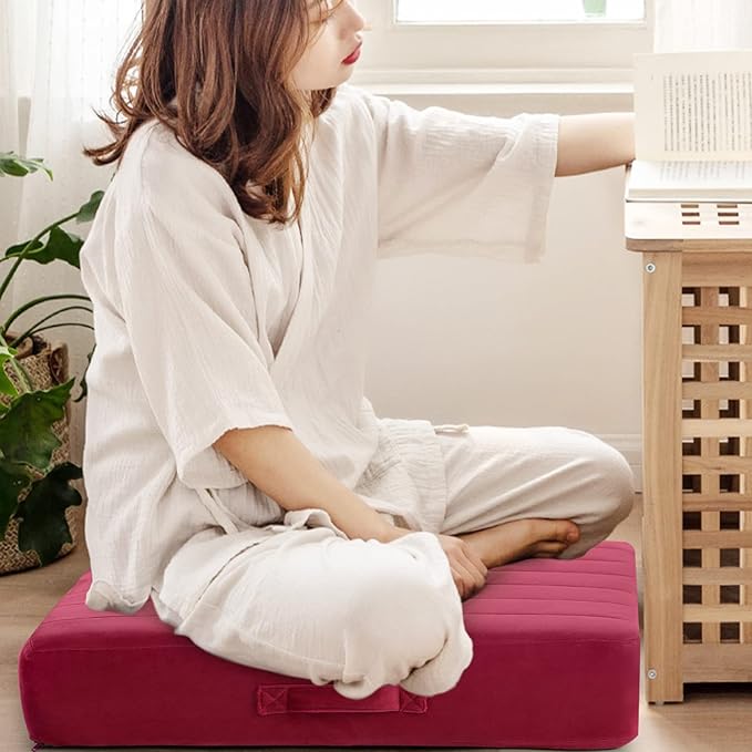 MeMoreCool Square Floor Pillow Seating for Adults Kids, Large Meditation Cushion Floor Pillow with Thick Foam & Soft Tufted Cover, Washable Big Pillow Seat Floor Cushion for Sitting Yoga 22" Wine