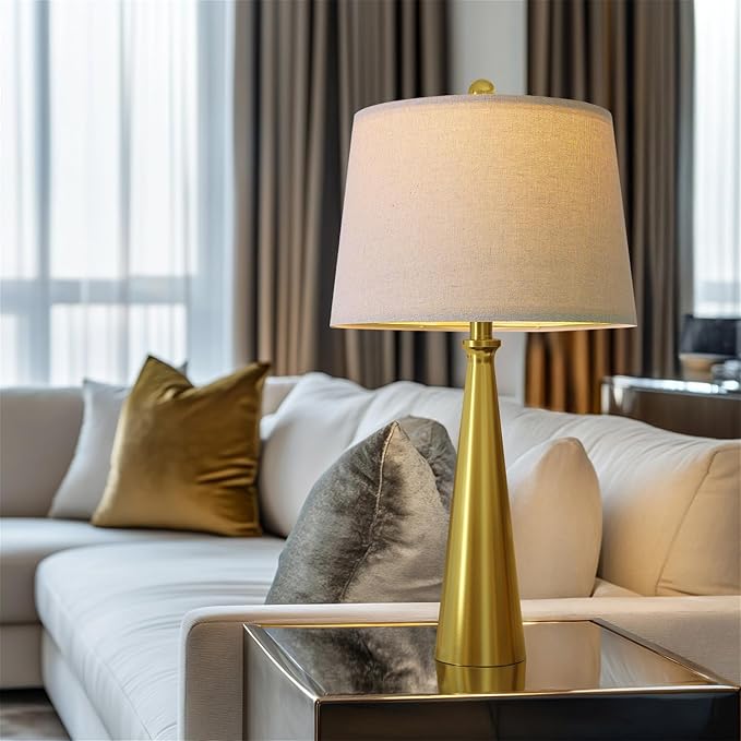 Oneach 25.75" Modern Table Lamp Set of 2, Bedside Lamps with USB Ports, Brass Gold Nightstand Lamps Set for Living Room Bedroom House Bedside Home Office Family - Bloomnest