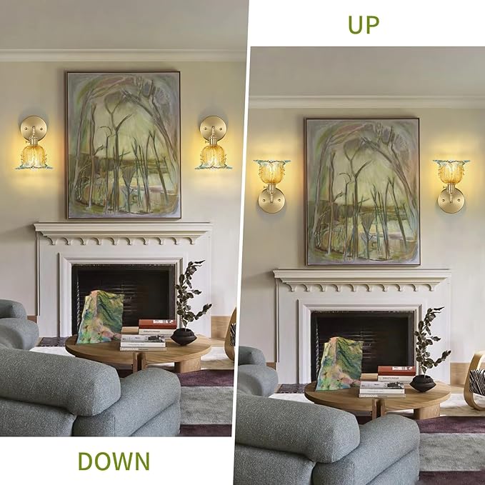 Vintage Wall Sconces Set of 2, Lily Yellow Lampshade & 180 Degree Adjustable, Brass Wall Lights, for Bedroom Living Room Hallway Aisle, Bulbs Not Included, ETL Listed - Bloomnest