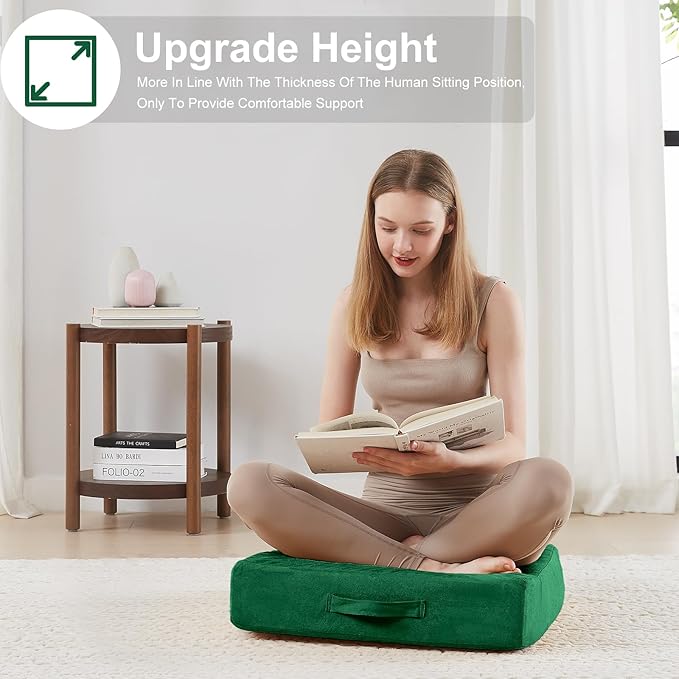 22 inches Floor Pillow for Adults - Large Meditation Cushion with Thick Foam - Premium Outdoor Square Floor Cushion Seat - Yoga Pillow for Sitting On Floor - Green - Bloomnest