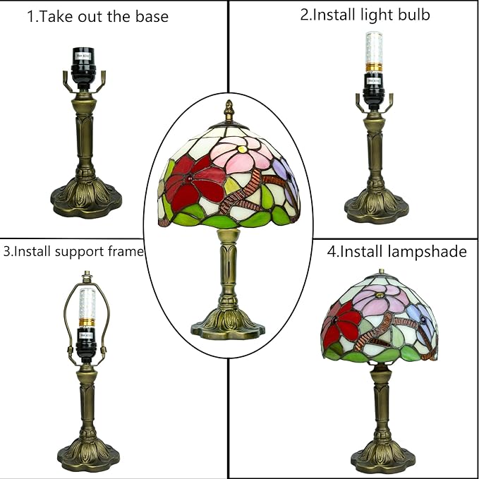 8 Inch Tiffany Lamp, Small Stained Glass Lamp for Bedside, Living Room, Red Rose - Bloomnest