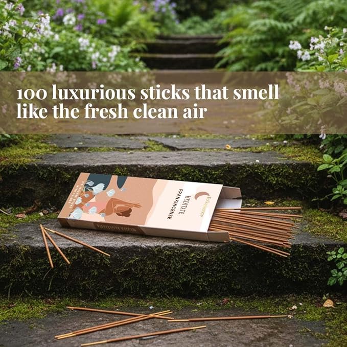 Folkulture Incense Sticks with Holder (100 Sticks)| Frankincense Incents Stick for Meditation, Relaxation, Gifts | No Charcoal,Organic,Non Toxic, 45 Mins, Slow Burning Insence-Sticks - Yoga Inspired FOLKULTURE