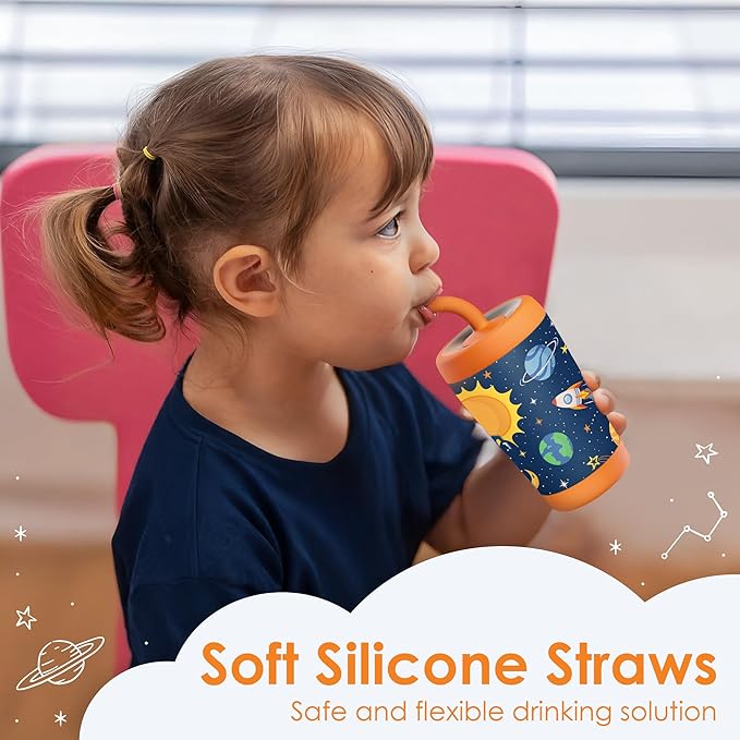 Kid Insulated Stainless Steel Tumbler with Silicone Straw, 12oz Sippy Cup for Kids (Outer Space) - Bloomnest