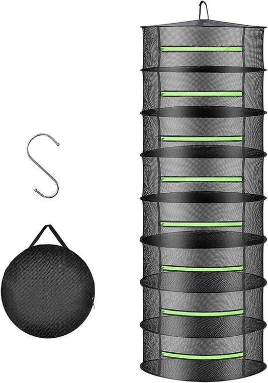 2ft Herb Drying Rack Net Mesh with Green Zippers Hydroponics,Bonus Hook Drying Rack Herbs for Plant Bud Seed, Mesh Hanging Plant Dry,Herb Dry Net for Garden (8 Layer, Zipper Style) - Bloomnest