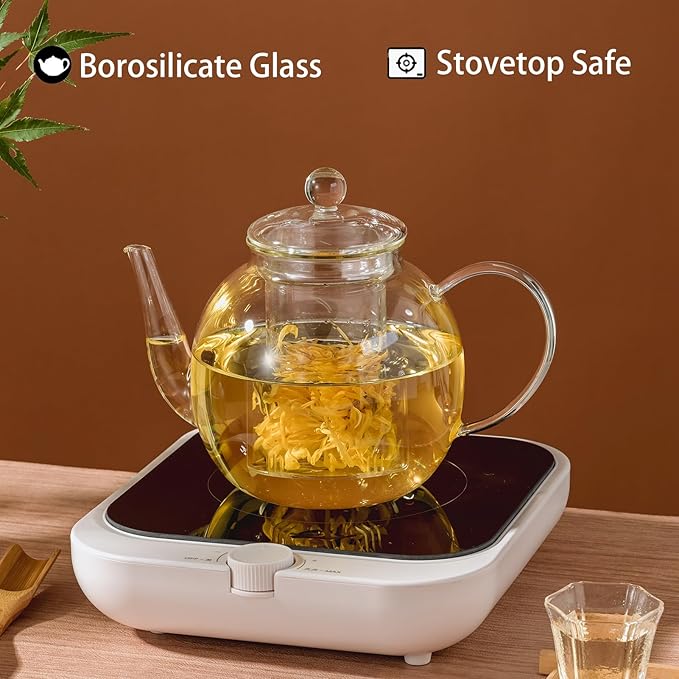 1530 ml/52 oz Large Glass Teapot with Removable Infuser, Clear Tea Kettle Stovetop Safe for Loose Leaf and Blooming Tea, Tea Lover's Choice - Bloomnest