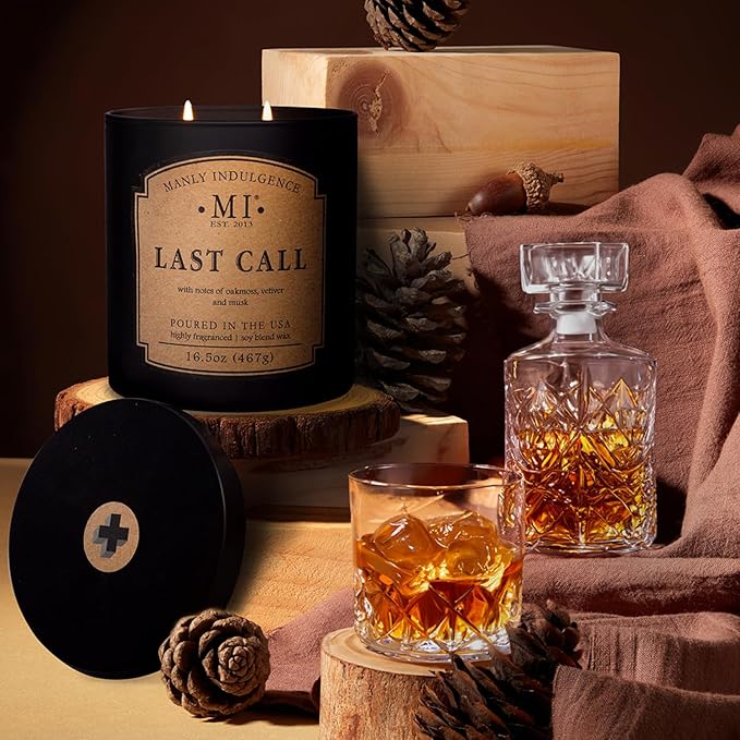 Manly Indulgence Last Call Scented Candles for Men, 2 Wick, 16.5 oz, Premium Soy Blend Wax, 60H Burn, Candles for Home Scented - Made in The USA - Bloomnest