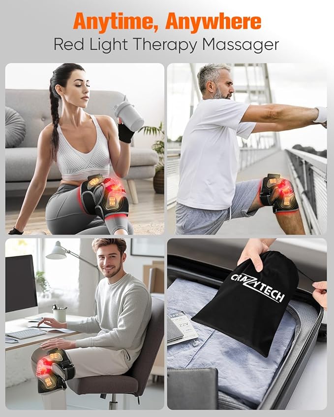 3D Red Light Therapy Knee Brace - FSA Eligible HSA Cordless 5000mAh Knee Massager with 4 Vibration Areas, 660nm&850nm, Near Infrared Light Heated Device for Knee Elbow Shoulder Pain - Bloomnest