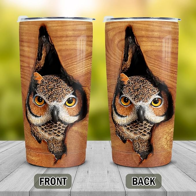 winorax Tumbler 20oz Owl Gifts For Owl Lovers Women Girl Men Boy Owls Wooden Drawings Tumblers Coffee Travel Mug Cup With Lid Owls Gifts For Birthday Christmas - Bloomnest