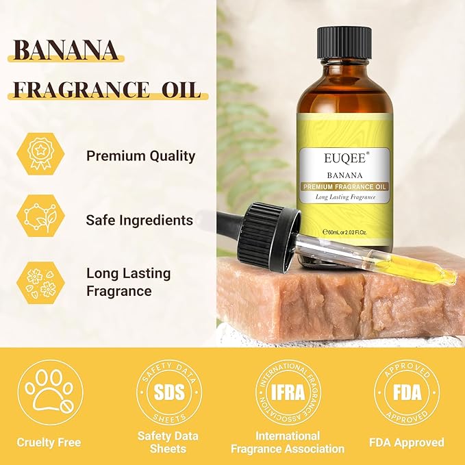 EUQEE 2.02 Fl oz Banana Fragrance Oil, Premium Fragrance Essential Oil with Glass Dropper for Diffuser, Soap Candle Making - 60ml - Bloomnest