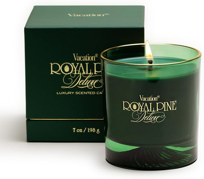 Royal Pine Deluxe Pine-Scented Candle by Vacation Sunscreen, Premium Soy-Blend Wax, 70-Hour Long Burning, Winter House Decor, Gift for Women & Men, 7 Oz. - Bloomnest