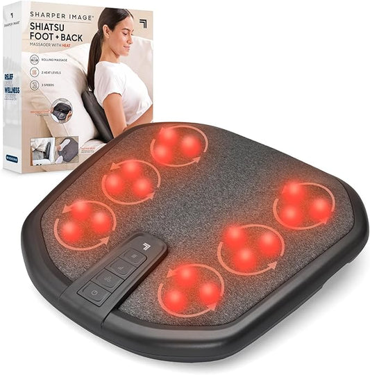 Sharper Image® Shiatsu Foot + Back Massager with Heat & Washable Cover| Portable Kneading Deep Tissue Massage Tool| Heating Pad Massage Pillow - Bloomnest