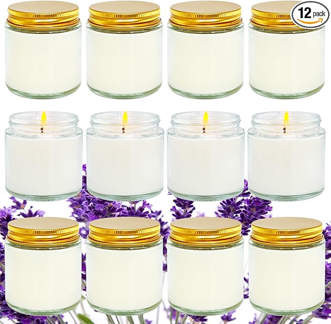 12 Pcs 4 Oz Mini White Soy Candles,Lavender Scented Candles Set,Bulk Aromatherapy Candle,Great Stress Relieving Scented Candle for Girls as a Gift for Birthdays, Weddings and More! - Bloomnest