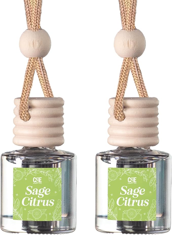 C&E Craft Co Hanging Car Air Freshener Diffuser 2 Pack, Long Lasting Fragrance Oil Car Freshener, Glass Bottle Auto Air Freshener, Made in USA (Sage Citrus) - Bloomnest