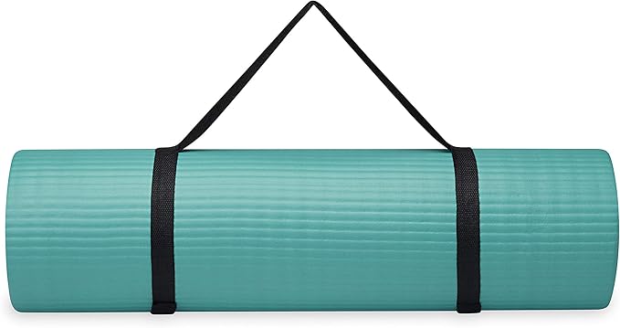 Gaiam Essentials Thick 2/5" (10mm) and Thin 1/4" (6mm) Yoga & Pilates, Fitness & Exercise Mat with Easy-Cinch Carrier Strap