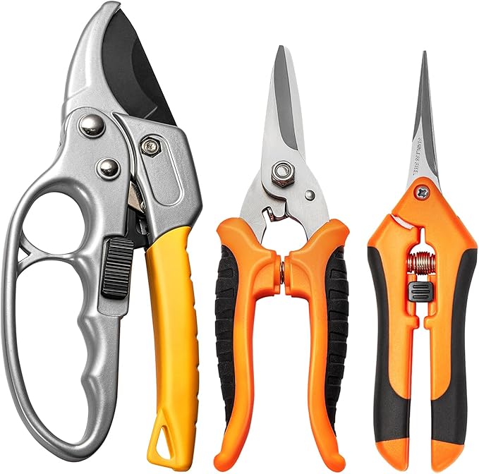 GROWNEER 3 Pack Garden Scissors kit Professional Garden Pruning Shears Stainless Steel Garden Shears Gardening Clippers Flower Plant Scissors Tools Arthritis Weak Hand Pruner Work 3 Times Easier - Bloomnest