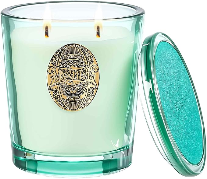 M&SENSE Large Two-Wick Clean Soy Candle | Fresh Linen & Neon Blue | 19.8 oz, 120H Burn Time | Luxury Scented Candle for Relaxation, Gifting, Home Décor | Ideal for Bedroom, Office, Party Ambiance - Bloomnest