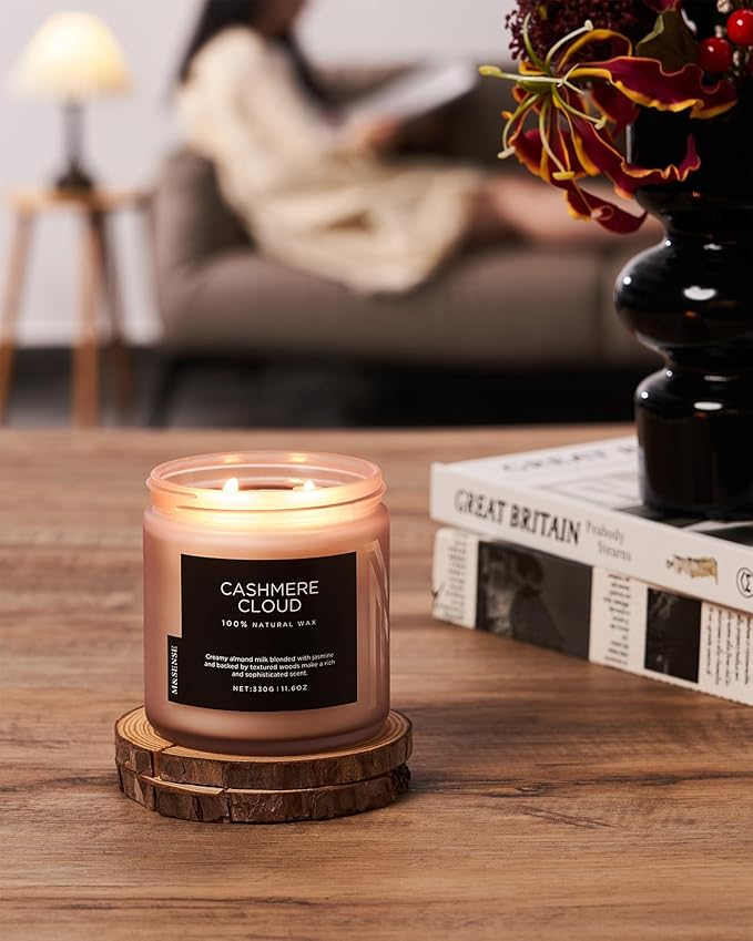 M&SENSE Warm Cashmere Scented Candle, 11.6oz Clean Non Toxic Natural Soy Wax Fragrance for Bathroom Bedroom 70 Hours Burn Time Candle, 2 Wick Aromatherapy Gifts for Housewarming - Bloomnest