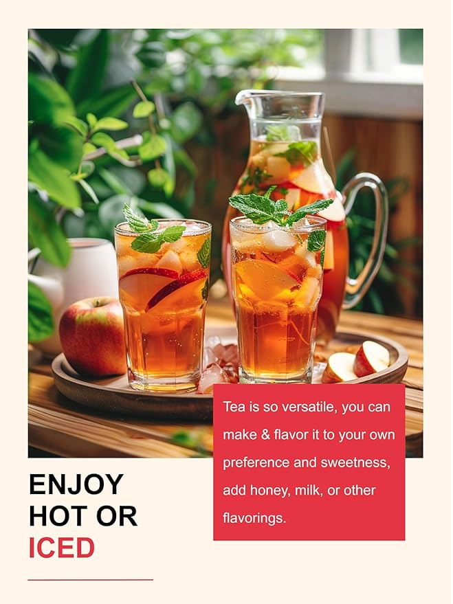 TeeLux Cinnamon Apple Tea Bags, 2.8g/bag, Cinnamon with Hibiscus Herbal Tea, Sweet & Tart & Slightly Spicy, Caffeine Free, 60 Count - Bloomnest