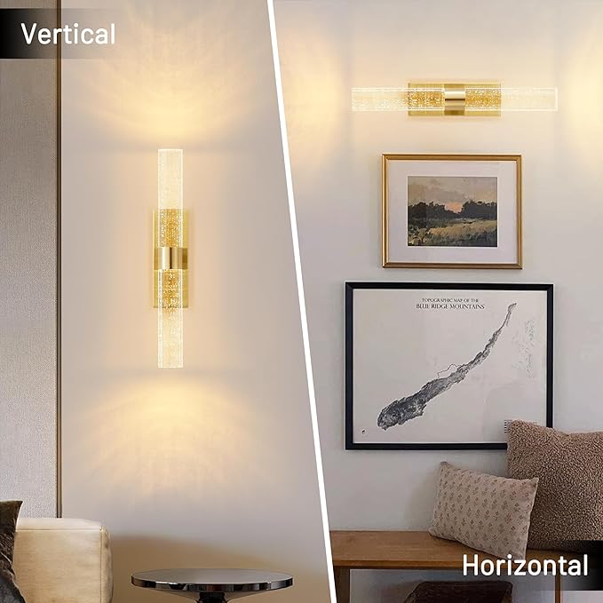 Gold Battery Operated Wall Sconce Set of Two,Rechargeable Wireless Wall Lights with Remote Control,350°Rotate,3000K/4000K/6000K,Dimmable,Timer,for Bedroom,Living Room,Hallway,15.3 Inch - Bloomnest