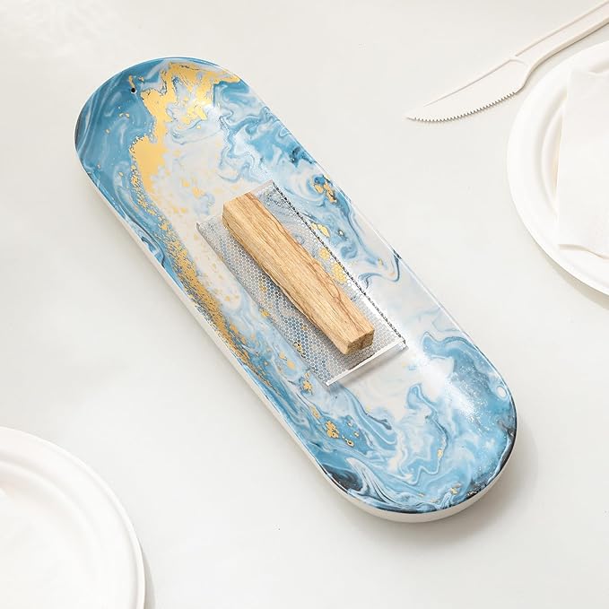 CEREMONY Incense Holder for Sticks, Ceramic Incense Burner with 60 Incense Sticks for Sage Palo Santo, Heat-Resistant Insence-Stick Holder for Backflow Incense Cones Meditation Yoga Spa Room Decor