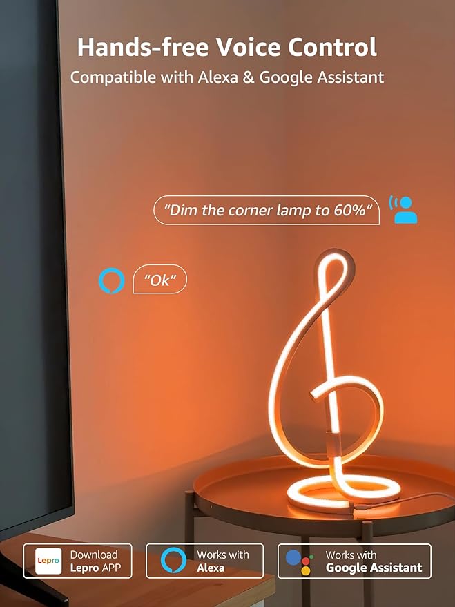 Lepro TB2 AI Smart Table Lamp, RGB+IC Addressable LED Lamps Alexa Google Home Enable, APP Control DIY Color Changing Modern Spiral Lamp, Music Sync, AI Generated Lighting LLM, 2.4 GHz WiFi/Bluetooth - Bloomnest