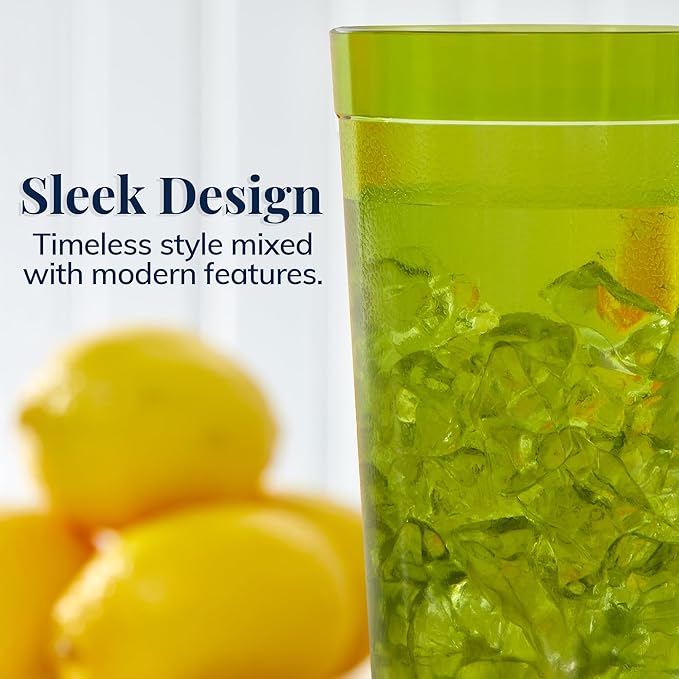 US Acrylic Café Plastic Reusable Tumblers (Set of 12) 32-ounce Iced-Tea Cups, Assorted | Value Set of Restaurant Style Drinking Glasses, Stackable, BPA-free, Made in the USA | Top-rack Dishwasher Safe - Bloomnest
