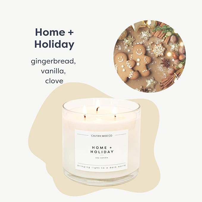 Calyan Wax Co. Home & Holiday 3 Wick Scented Candle - 43 Hour Burn - Luxury 3 Wick Soy Candles - Non Toxic Soy Wax Candles - Long Lasting Large Glass Jar Candle for Home - 14.9oz - Bloomnest